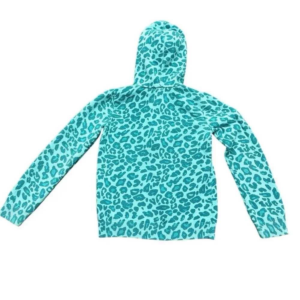 Gymboree Leopard Sweater Hoodie Teal Blue Full Zip Cotton Sweater Girls M 7/8